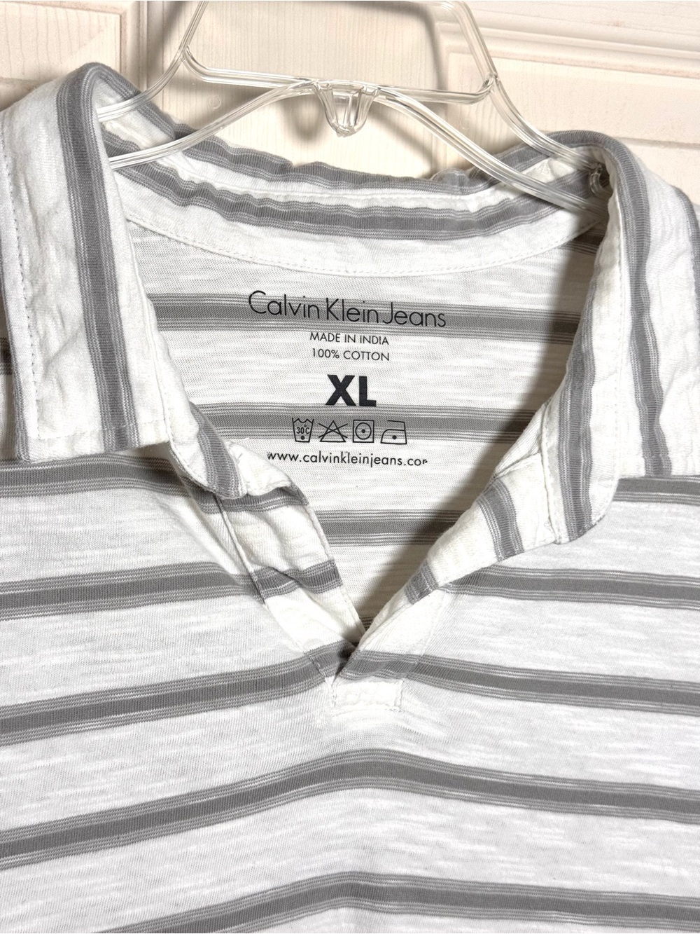 Calvin Klein Jeans Men’s XL Gray White Striped Cotton Polo Shirt - Picture 6 of 10